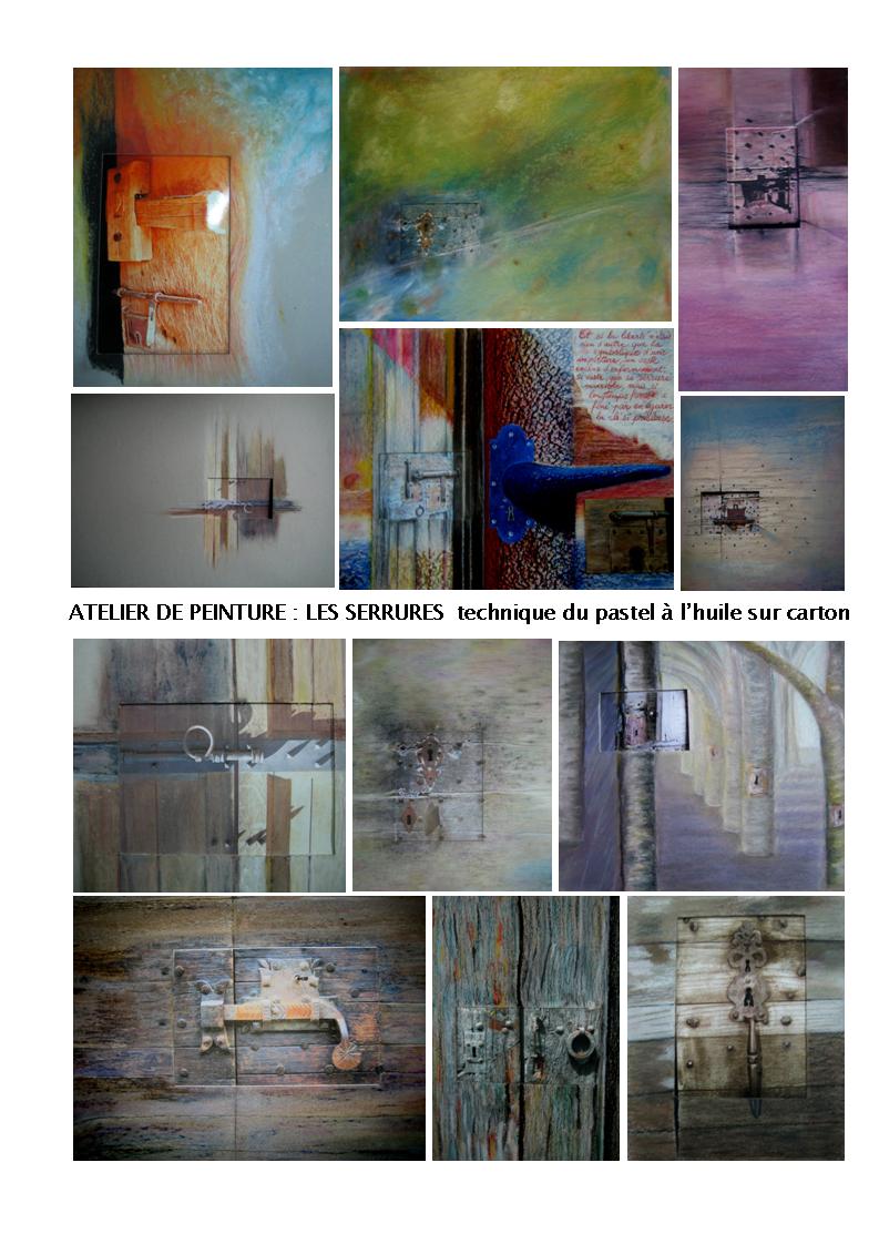 Serrures pastel huile sur carton