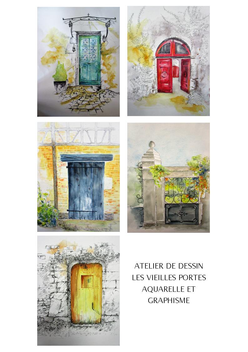 Vieilles portes, aquarelle et graphisme